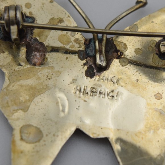 Vintage Alpaca Mexico Silver Tone and Abalone Butterfly Brooch - Picture 8 of 9